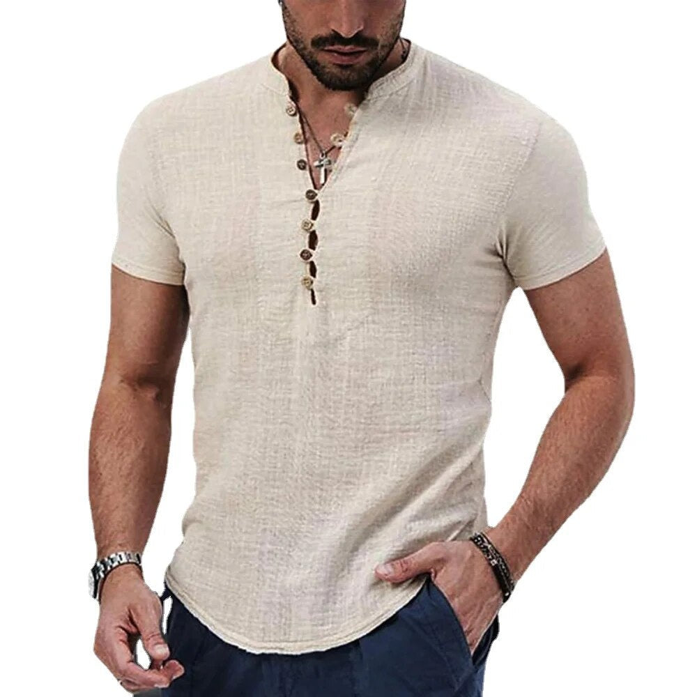 Men's Casual Button Henley T-Shirt