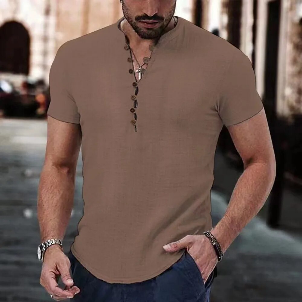 Men's Casual Button Henley T-Shirt