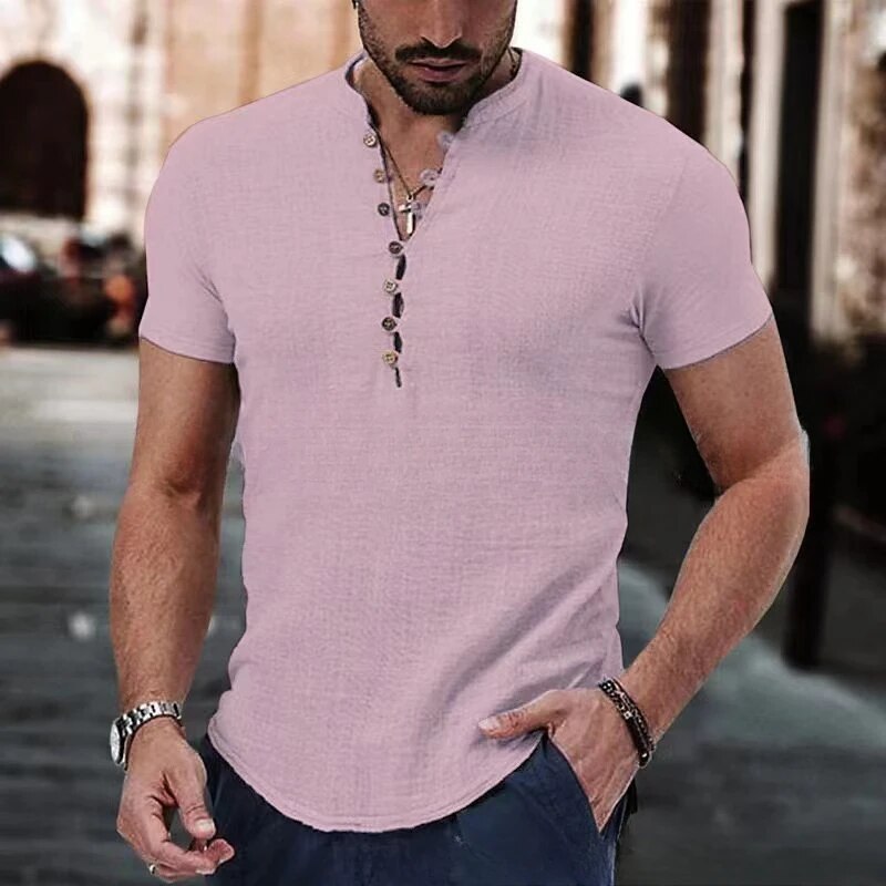 Men's Casual Button Henley T-Shirt