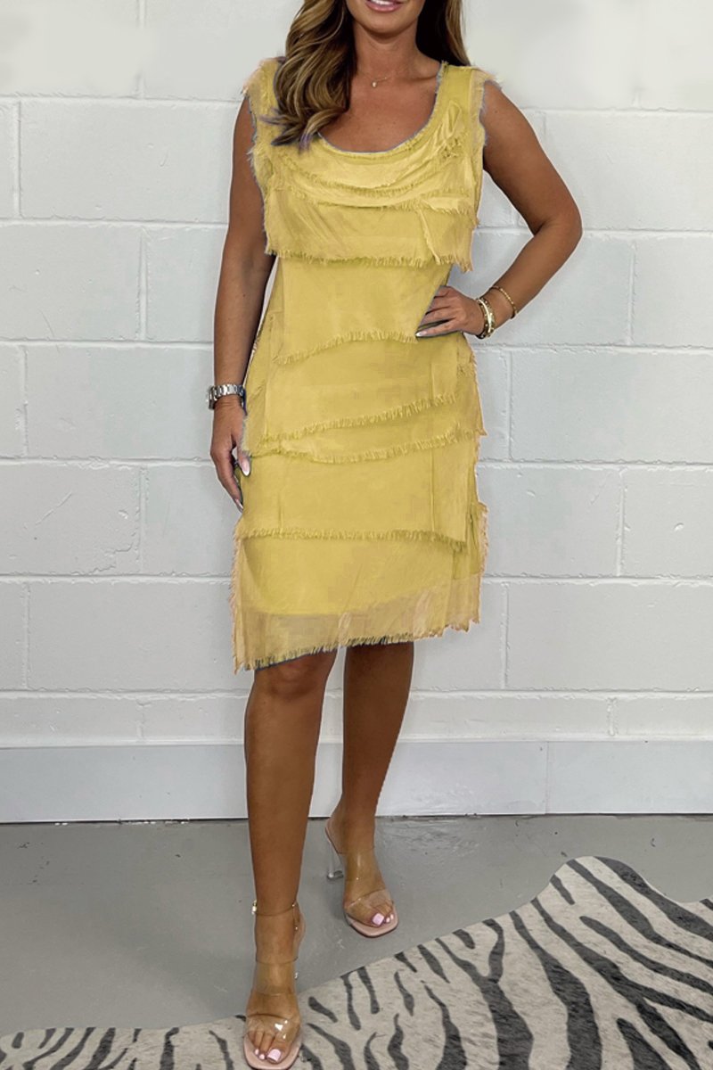 Women's Sleeveless Dress with Layered Fringe