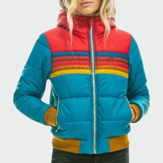 Women's Vintage Stripe Hooded Puffer Jacket