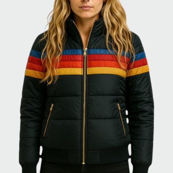 Women's Vintage Stripe Hooded Puffer Jacket