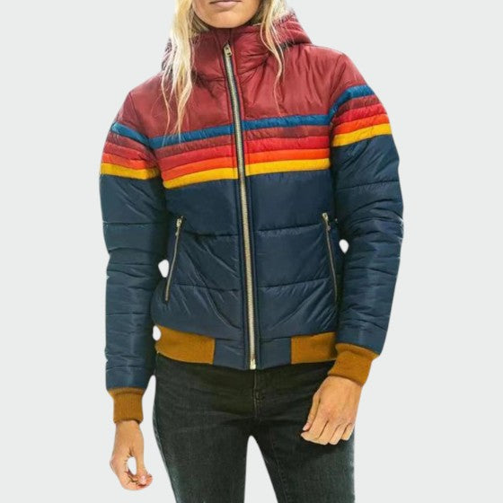 Women's Vintage Stripe Hooded Puffer Jacket