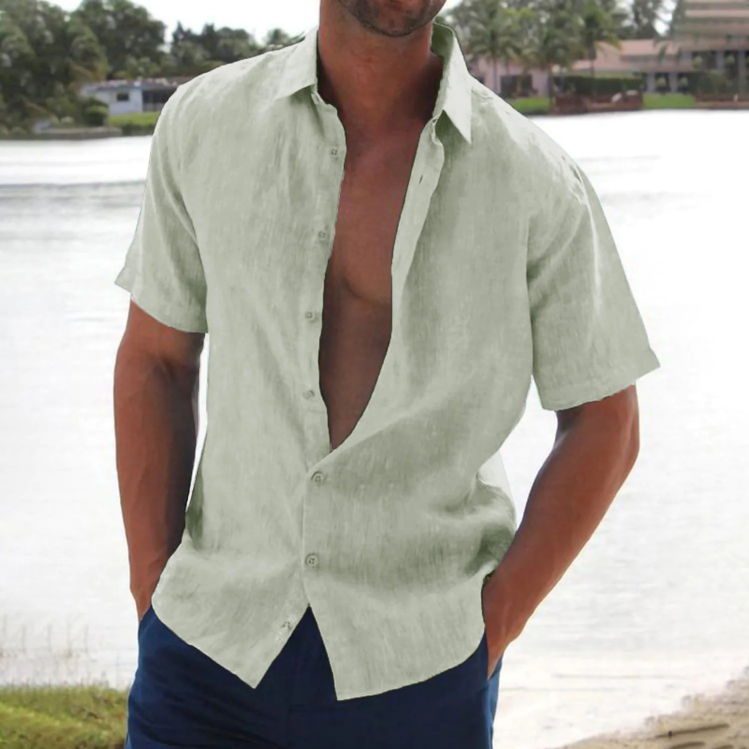 Men's Short Sleeve Casual Button-Up Shirt