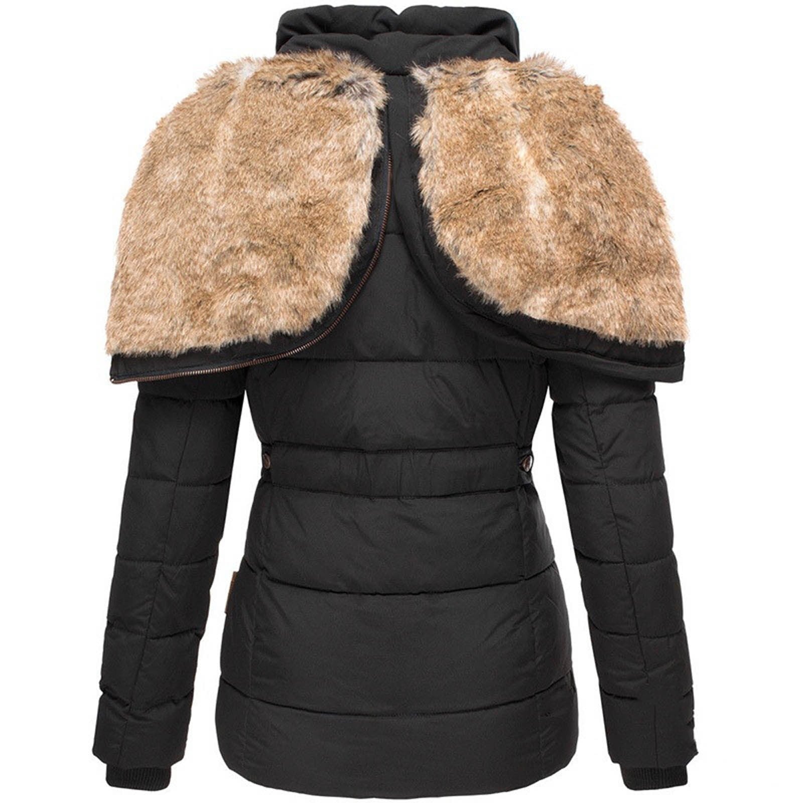 Women’s Hooded Quilted Winter Jacket with Faux Fur Trim