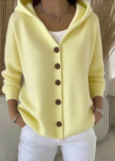 Women's Button-Up Hooded Knit Cardigan