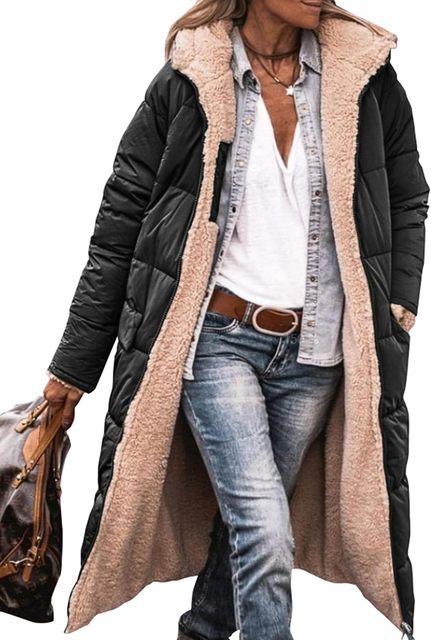 Women's Hooded Sherpa-Lined Long Puffer Coat