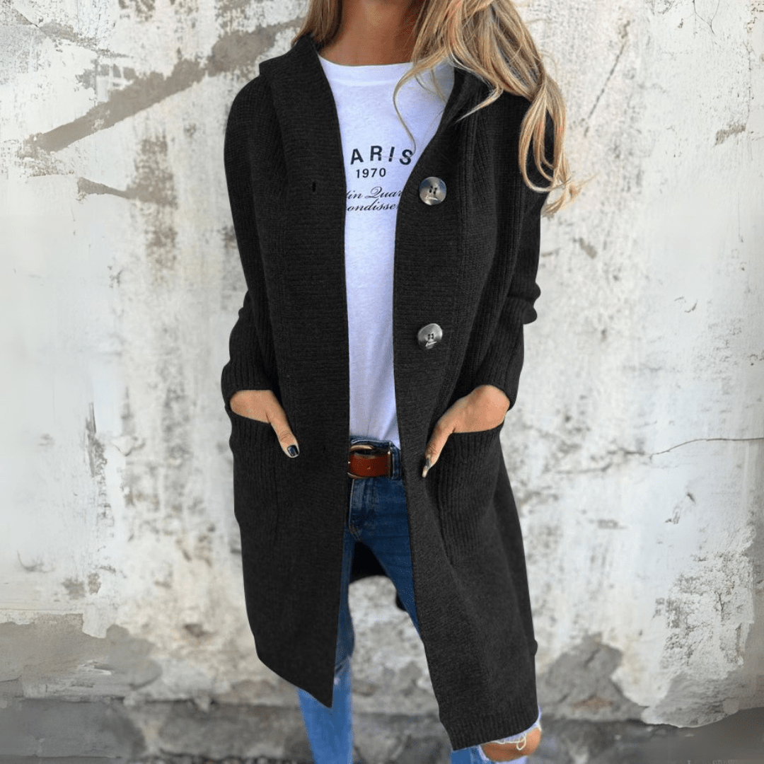 Women's Long Button Cardigan with Stand Collar