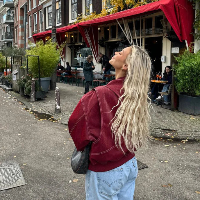 Women's Red Oversized Bomber Jacket