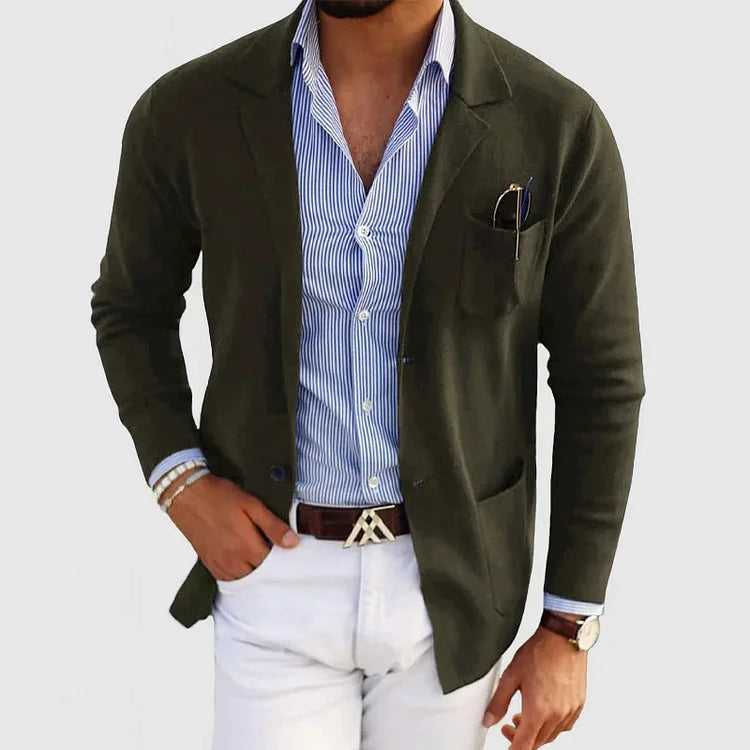 Men's Casual Knit Blazer Cardigan with Button Closure