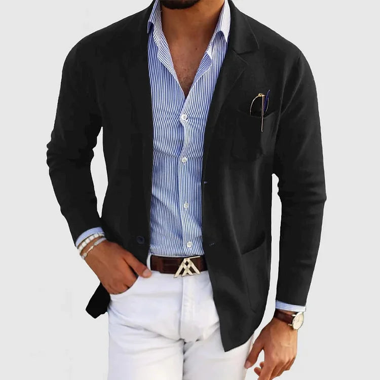 Men's Casual Knit Blazer Cardigan with Button Closure
