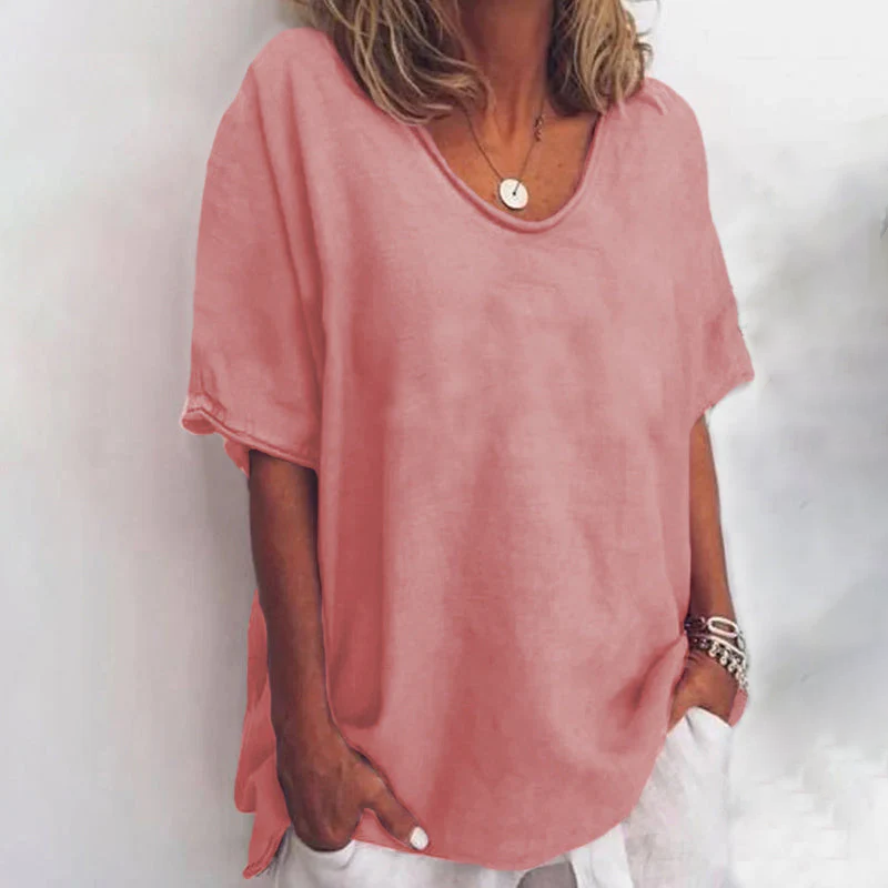 Relaxed Short Sleeve V-Neck Top for Everyday Wear
