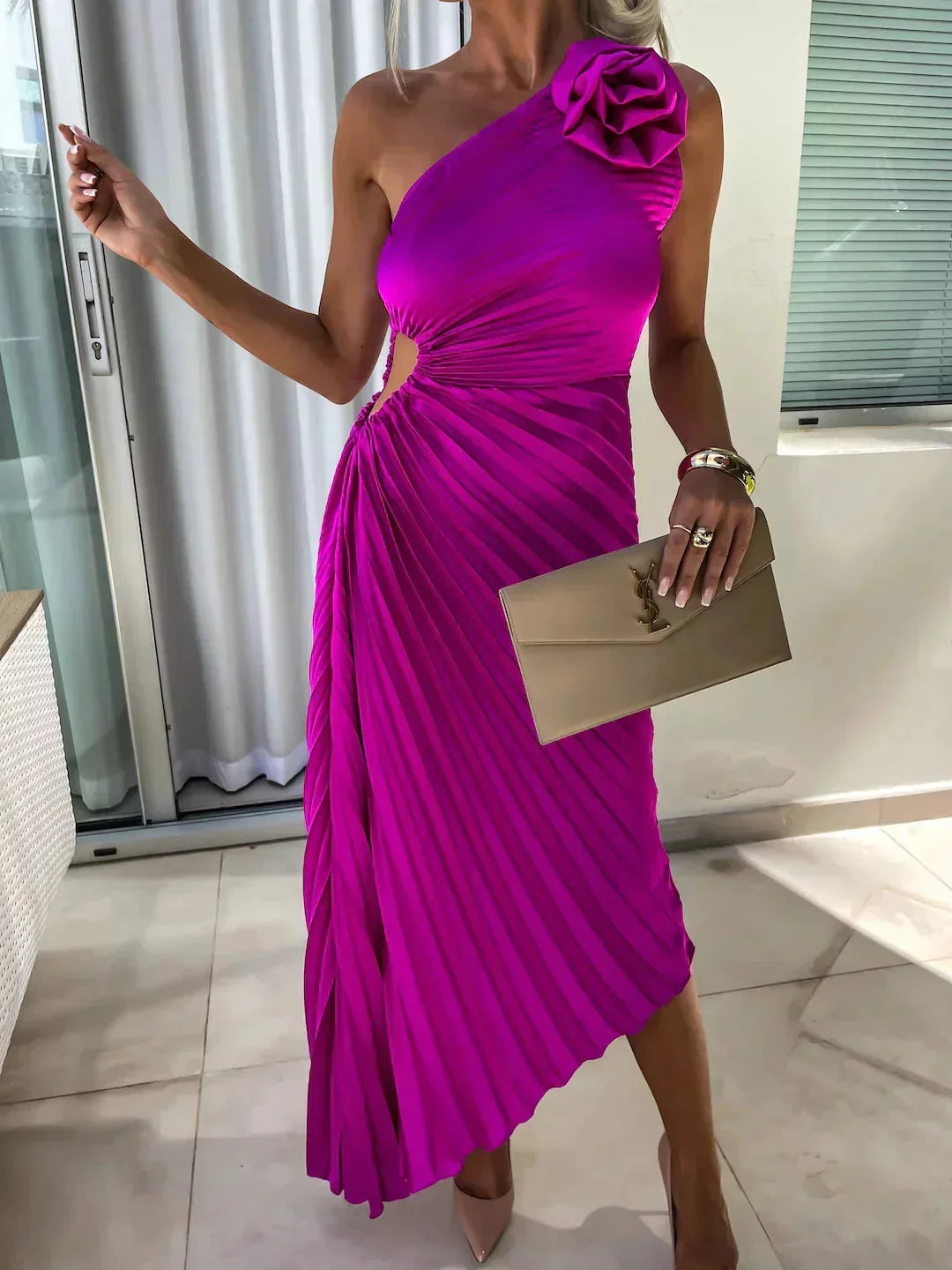 Marlowe - Women’s one-shoulder pleated midi dress