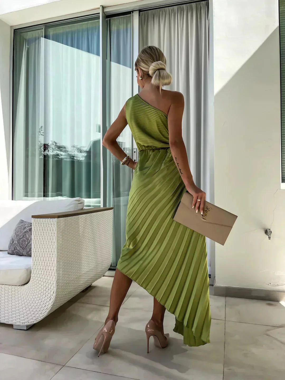 Marlowe - Women’s one-shoulder pleated midi dress
