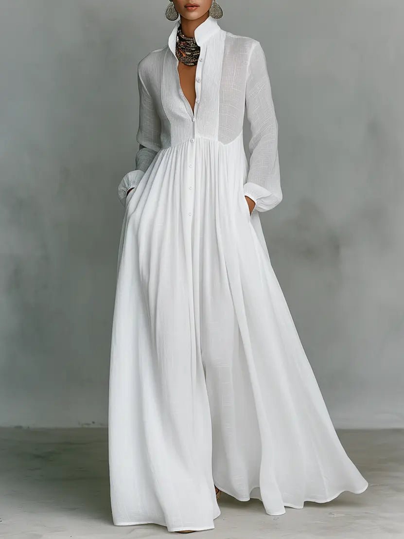 Women's Long Sleeve Button-Front Maxi Dress