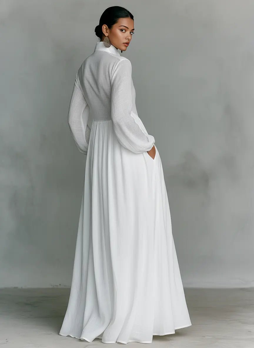 Women's Long Sleeve Button-Front Maxi Dress