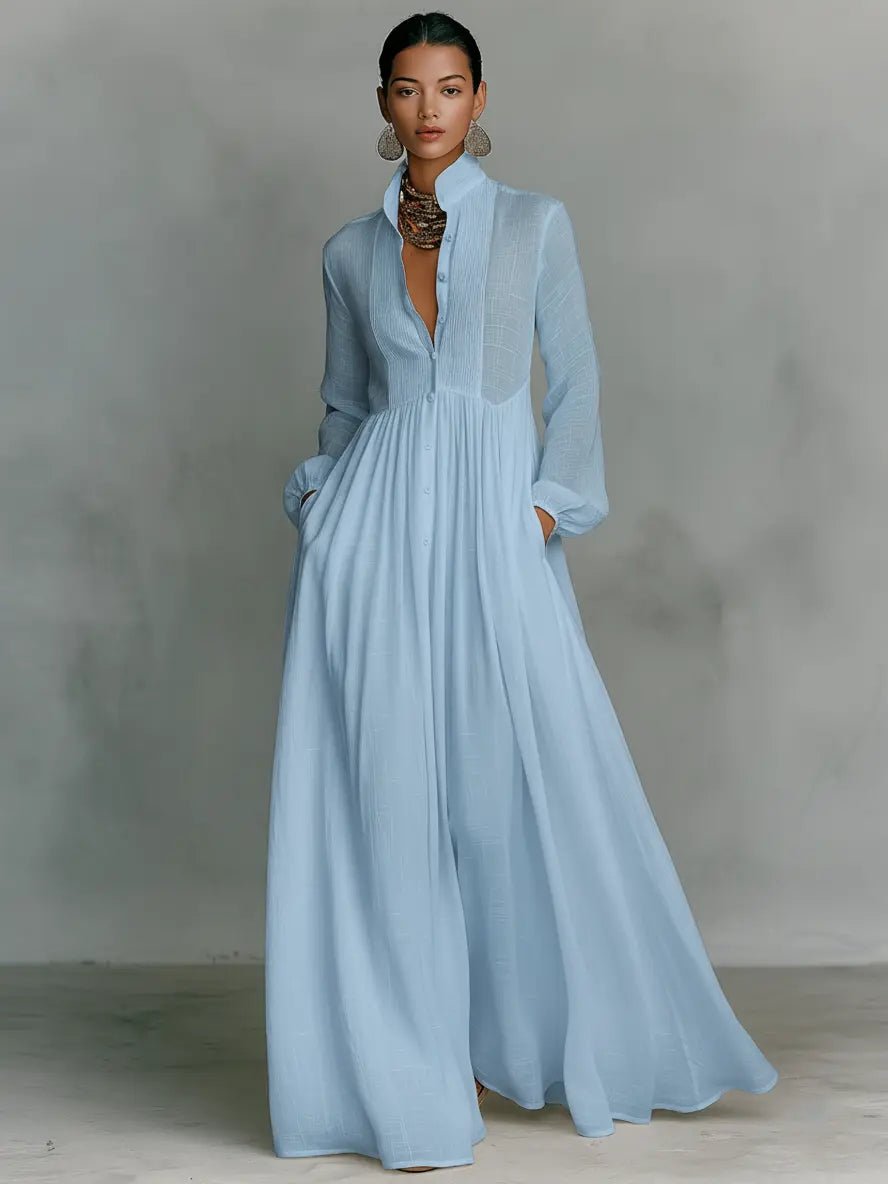 Women's Long Sleeve Button-Front Maxi Dress