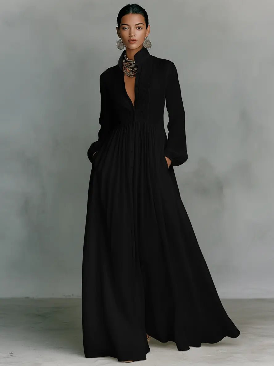 Women's Long Sleeve Button-Front Maxi Dress