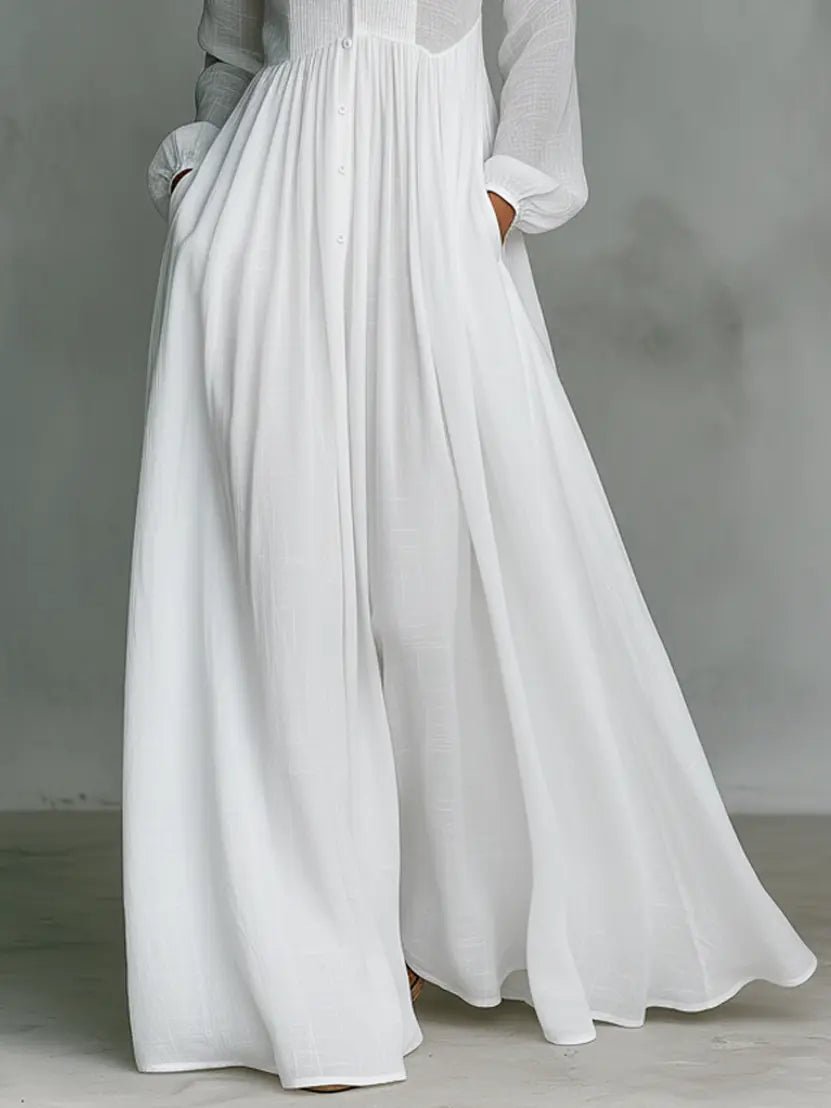 Women's Long Sleeve Button-Front Maxi Dress