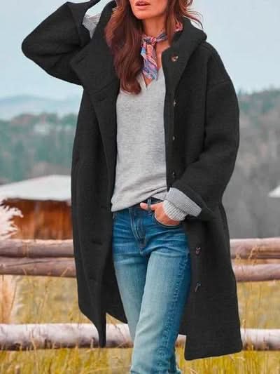 Women's Hooded Button-Up Fleece Winter Coat