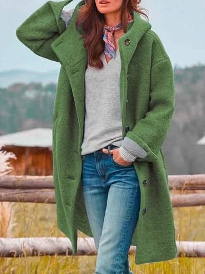 Women's Hooded Button-Up Fleece Winter Coat