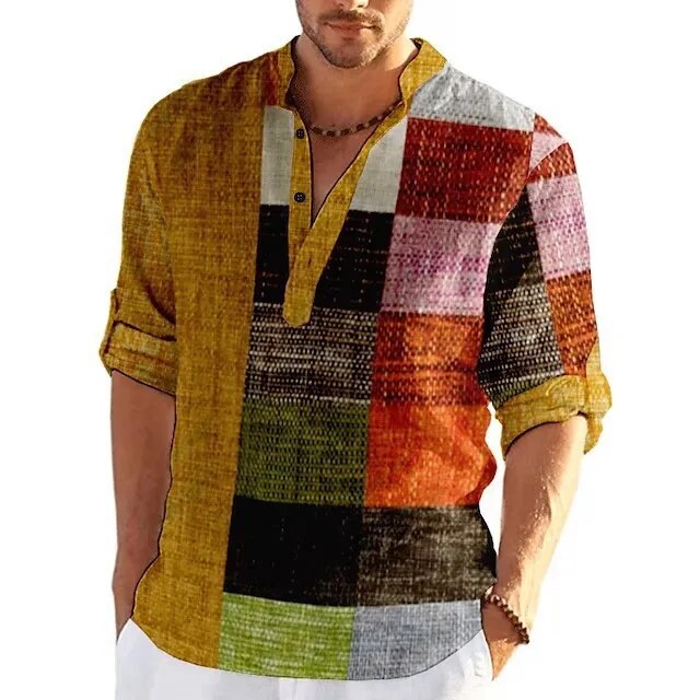 Men's Vintage Patchwork Henley Shirt