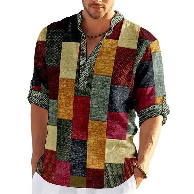 Men's Vintage Patchwork Henley Shirt