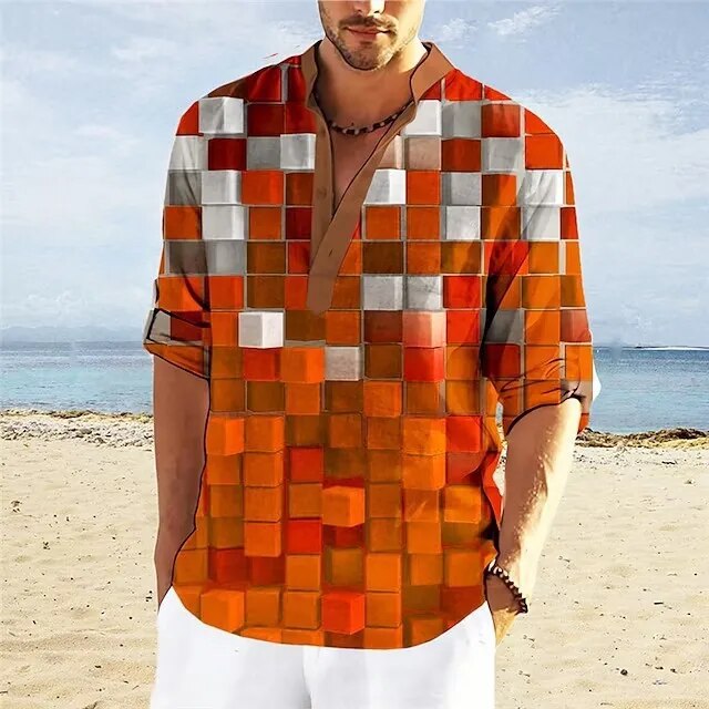 Men's Vintage Patchwork Henley Shirt