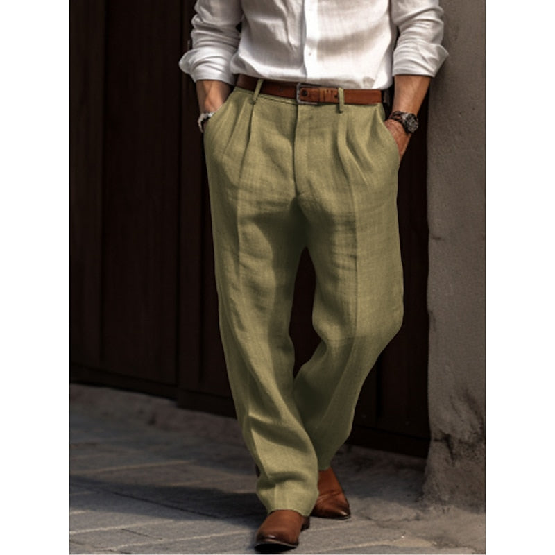 Light Pleated Men's Cotton Trousers