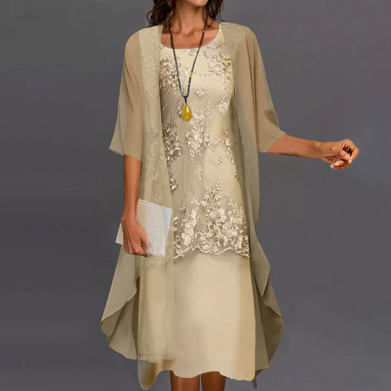 Women’s 2-Piece Lace Chiffon Overlay Dress Set