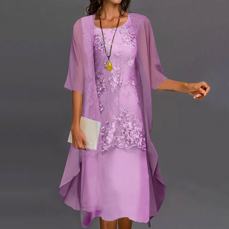 Women’s 2-Piece Lace Chiffon Overlay Dress Set