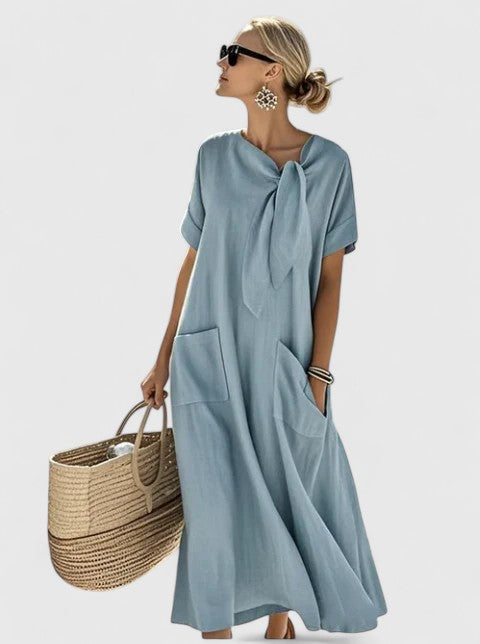 Women's Relaxed Bow-Detail Maxi Dress with Pockets