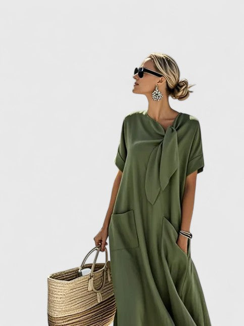 Women's Relaxed Bow-Detail Maxi Dress with Pockets