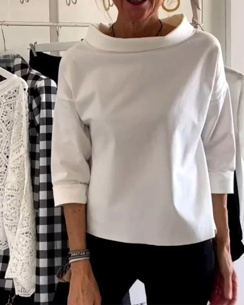 Women's Elegant Boat Neck 3/4 Sleeve Relaxed Fit Blouse