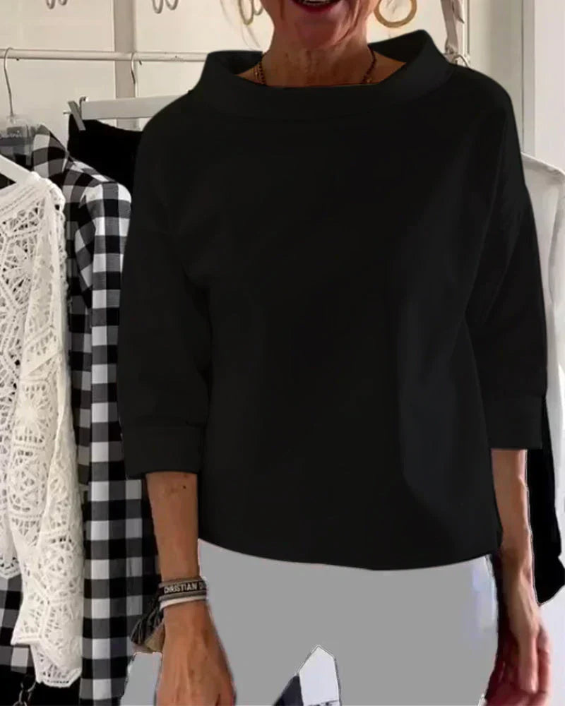 Women's Elegant Boat Neck 3/4 Sleeve Relaxed Fit Blouse