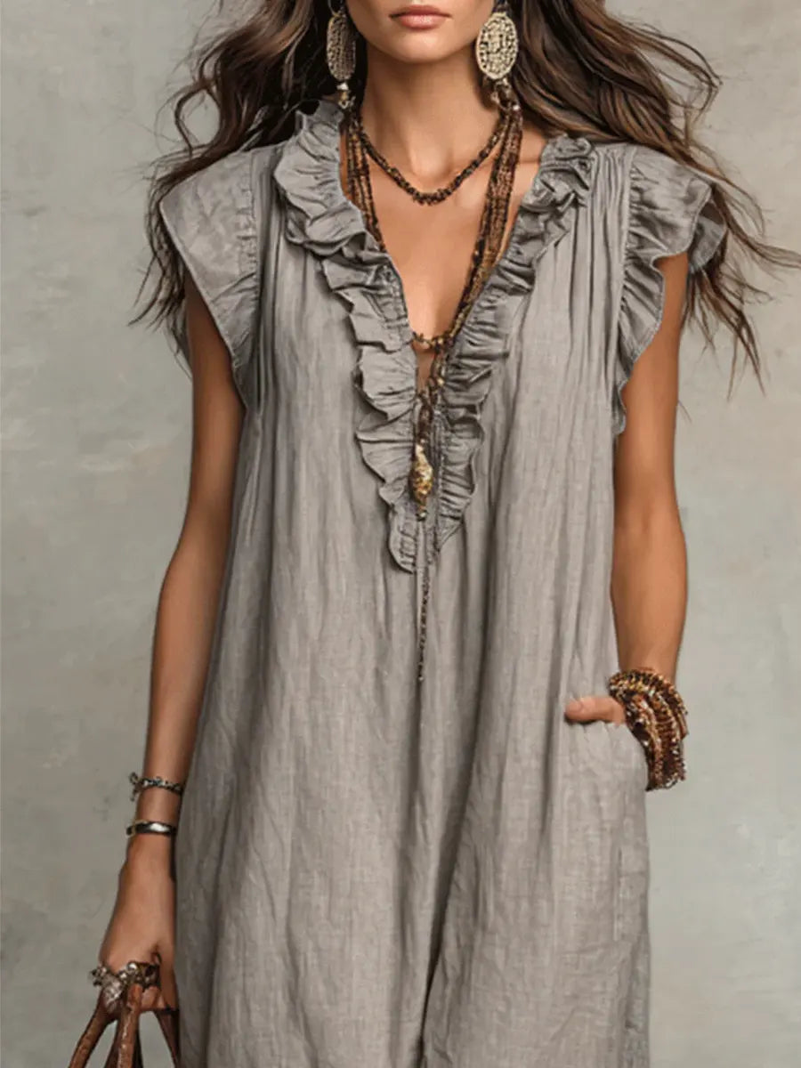 Women's Bohemian Ruffle-Trim Sleeveless Maxi Dress