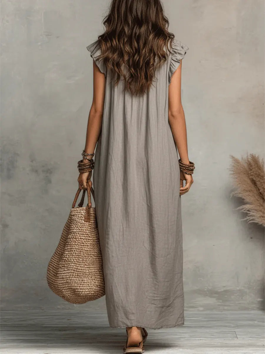 Women's Bohemian Ruffle-Trim Sleeveless Maxi Dress