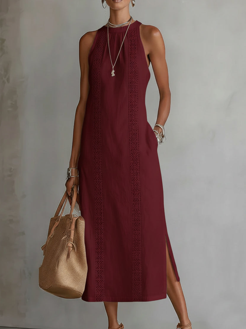 Women’s Sleeveless Midi Dress with Embroidered Details