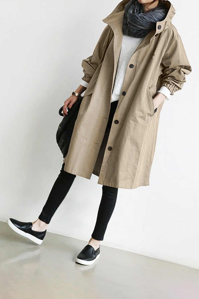 Women's Hooded Longline Button Coat