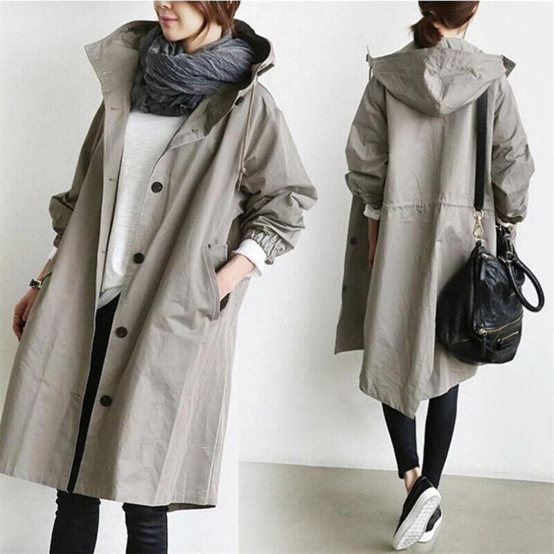 Women's Hooded Longline Button Coat
