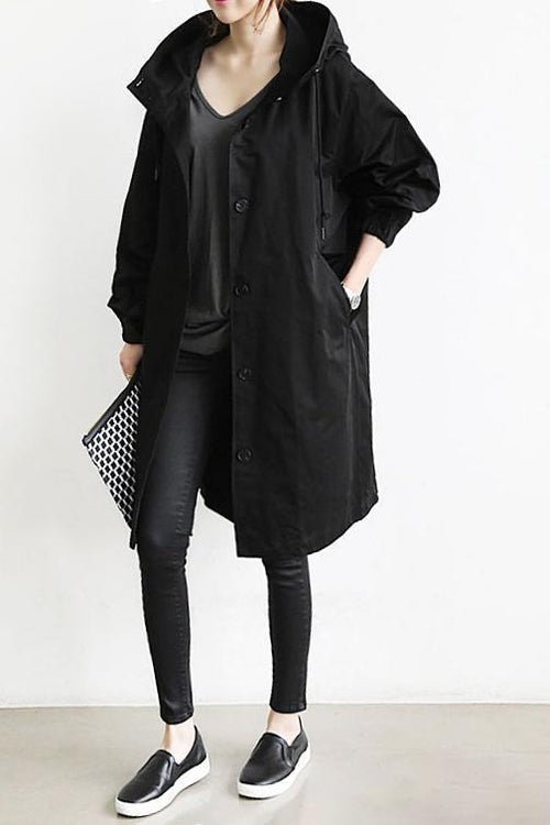 Women's Hooded Longline Button Coat