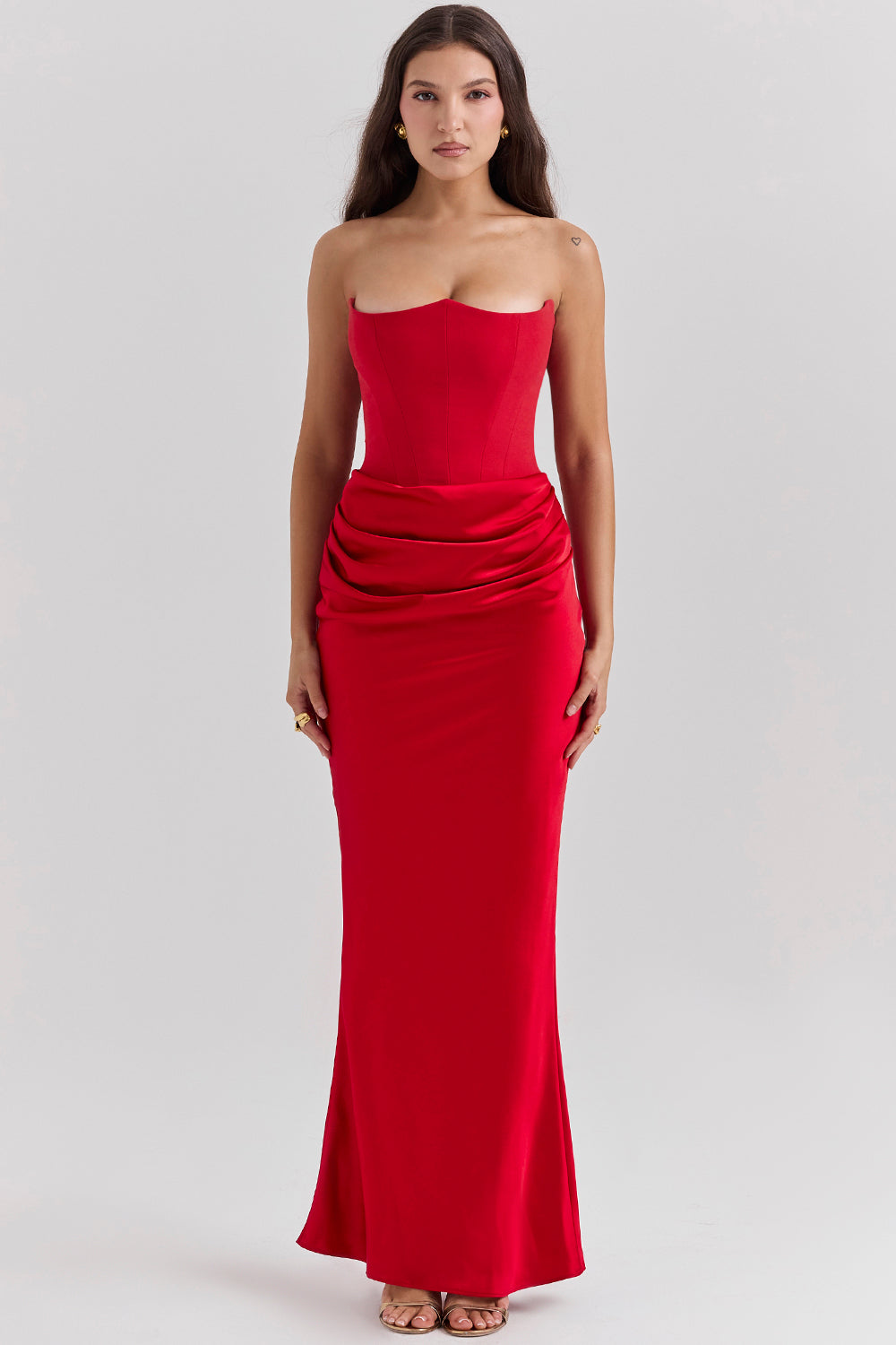 Women's Strapless Corset Maxi Dress with Structured Bodice