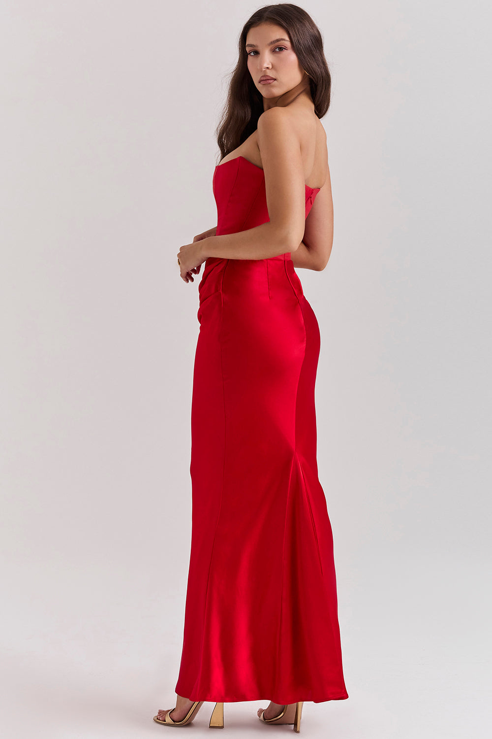 Women's Strapless Corset Maxi Dress with Structured Bodice
