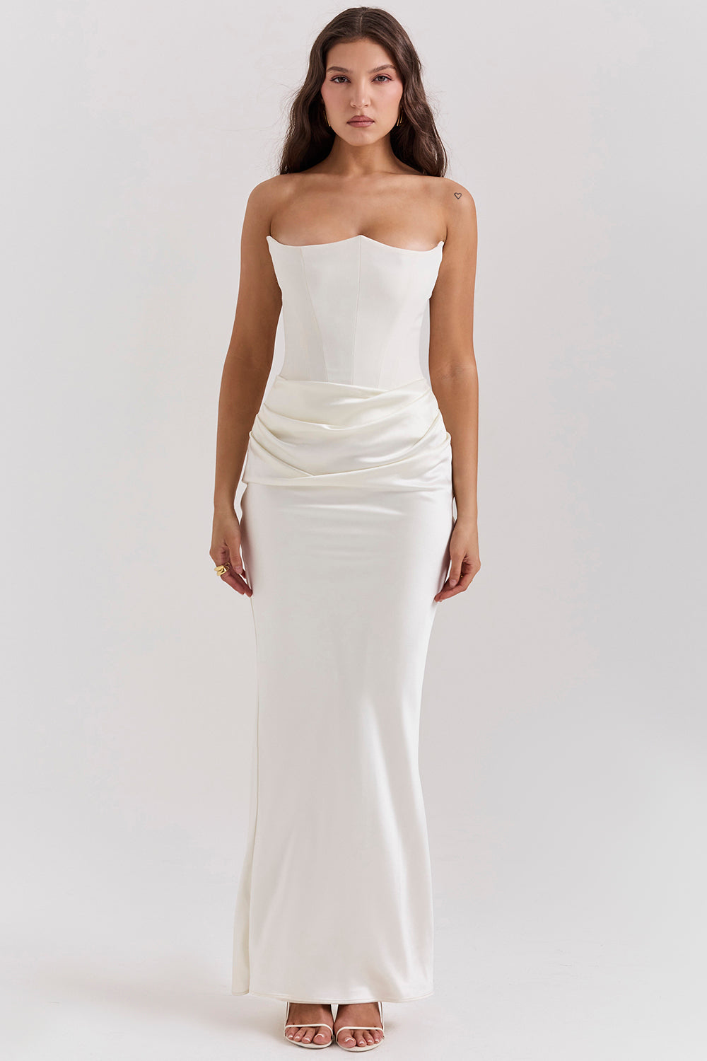 Women's Strapless Corset Maxi Dress with Structured Bodice