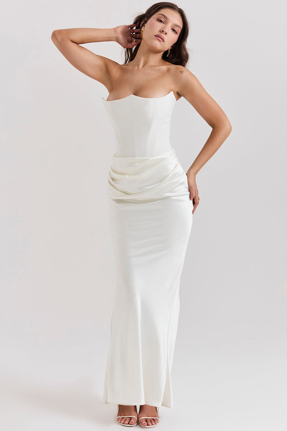 Women's Strapless Corset Maxi Dress with Structured Bodice