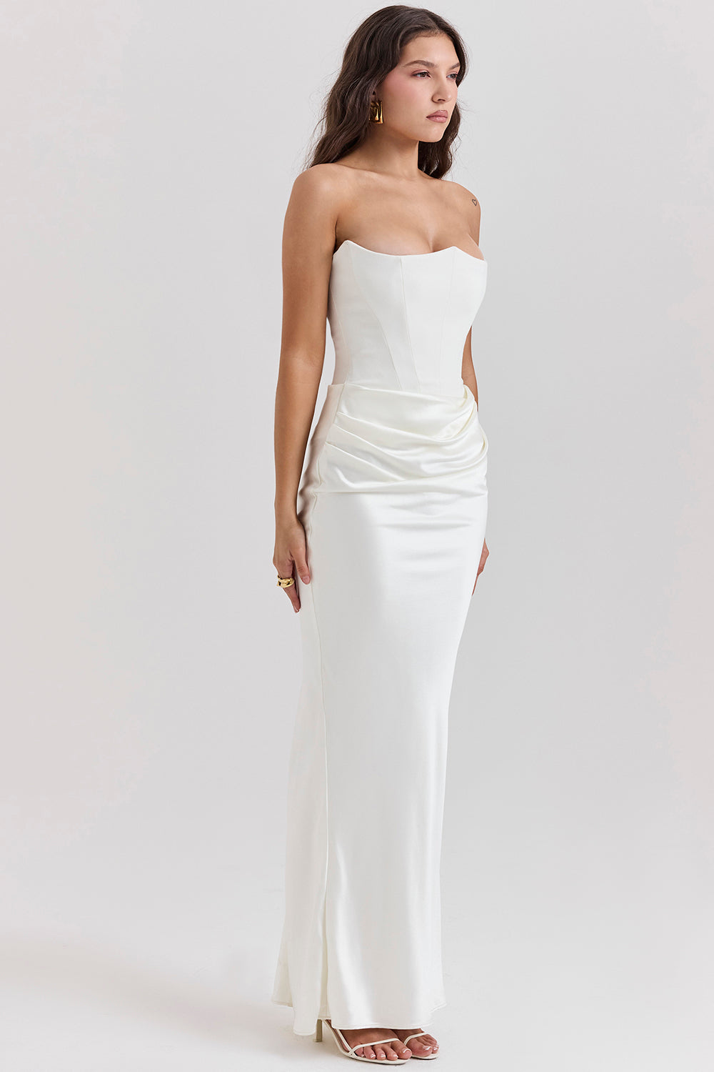 Women's Strapless Corset Maxi Dress with Structured Bodice