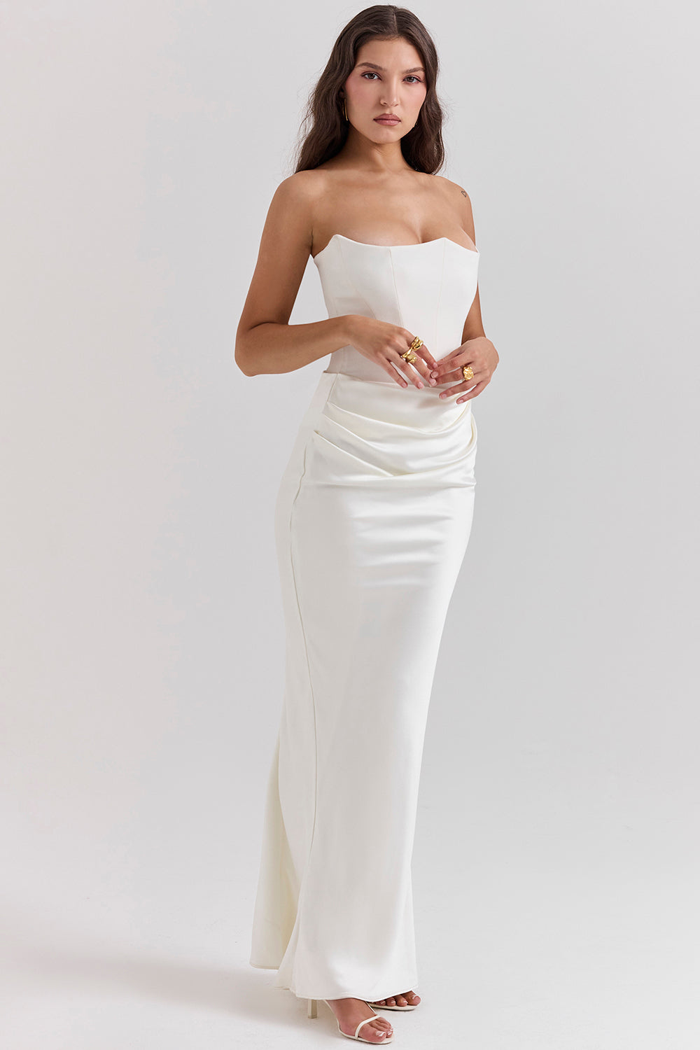 Women's Strapless Corset Maxi Dress with Structured Bodice