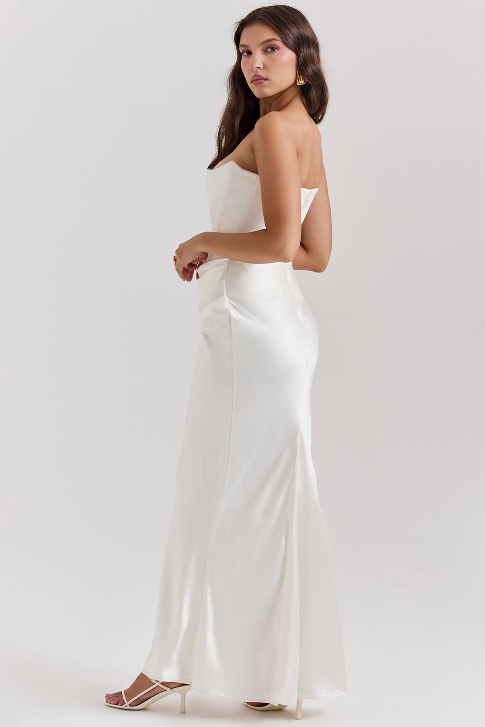 Women's Strapless Corset Maxi Dress with Structured Bodice