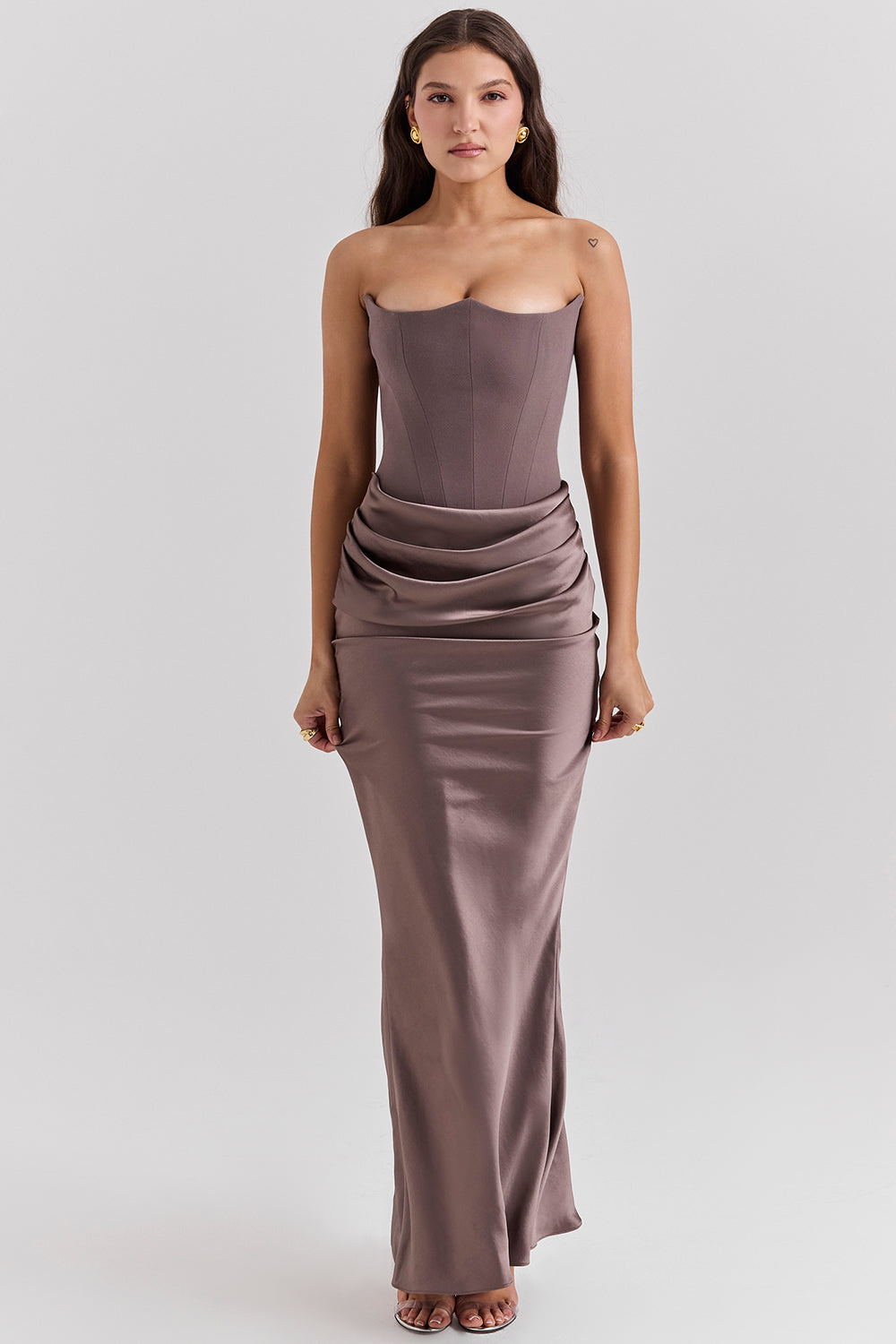Women's Strapless Corset Maxi Dress with Structured Bodice