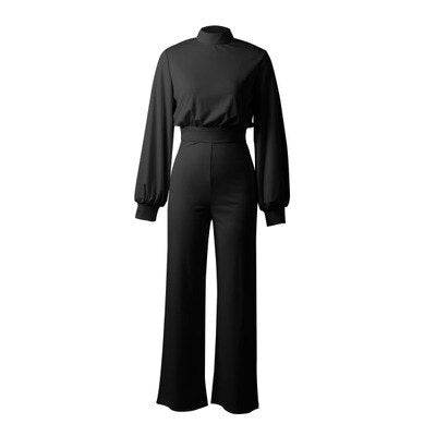 Women's High Neck Balloon Sleeve Wide-Leg Jumpsuit